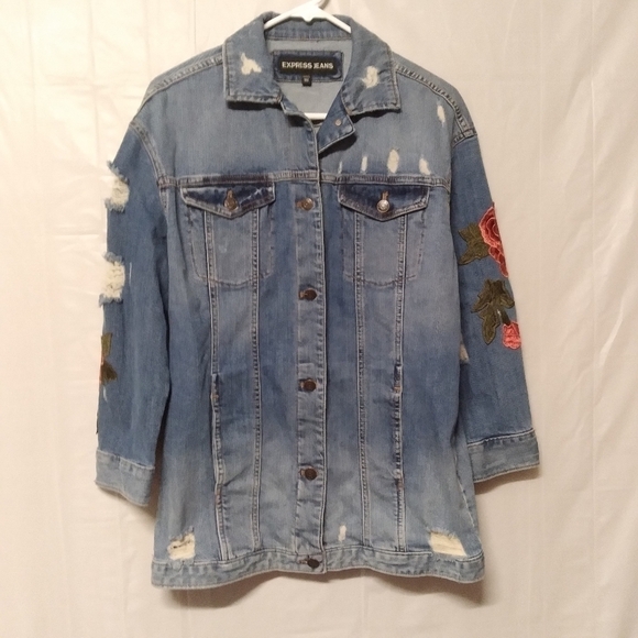 EXPRESS rose embroidered denim jacket - Picture 2 of 15